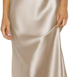 Summer Satin Spaghetti Strap Cowl Neck Backless Midi Dresses for Women Elegant Tie Low Back Ruched Cocktail Dress