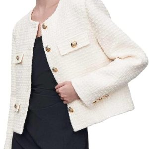 Women Cropped Tweed Blazer Jackets 2025 Fall Winter Casual Business Work Suits Long Sleeve Coat Outfits